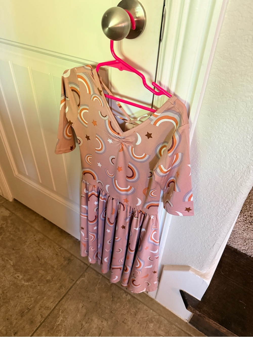 Dot Dot Smile - Kids Pink Rainbow Print Dress